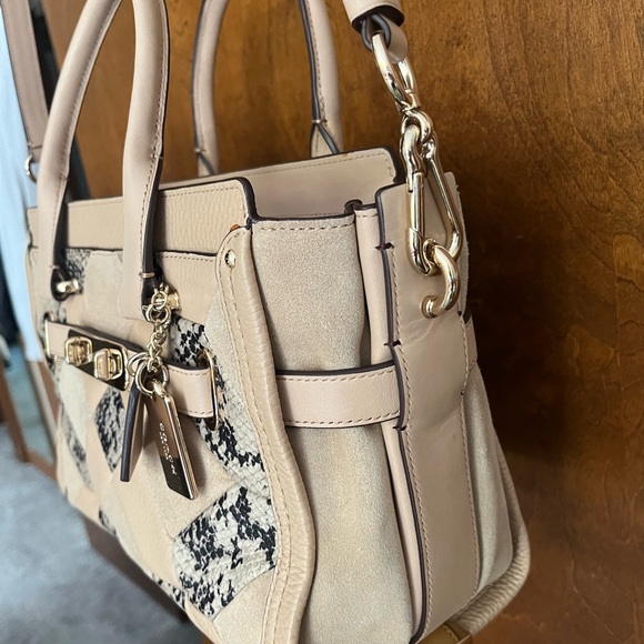 Coach Swagger Exotic Embossed Patchwork Leather/Suede Beechwood Satchel Bag- GUC - Picture 9 of 16